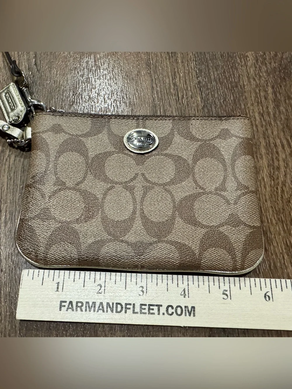 Coach Peyton Signature Small Wristlet Brown Gold Monogram